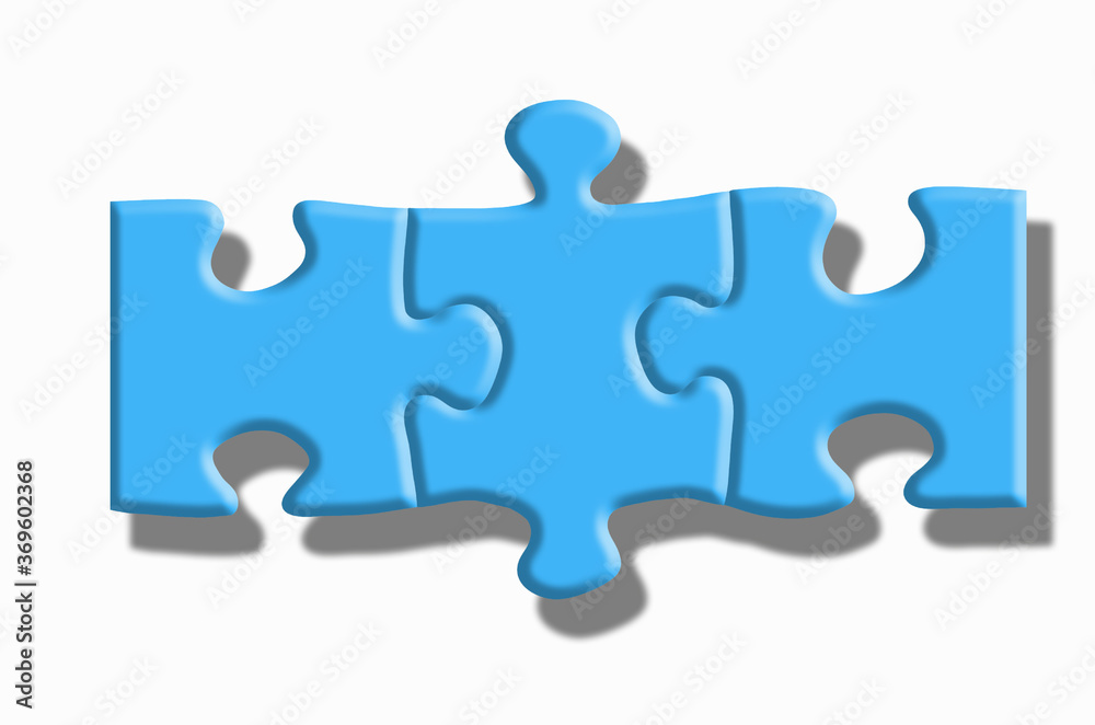 Blue puzzle with shadows on a white background. Blue puzzle with shadows on a white background.