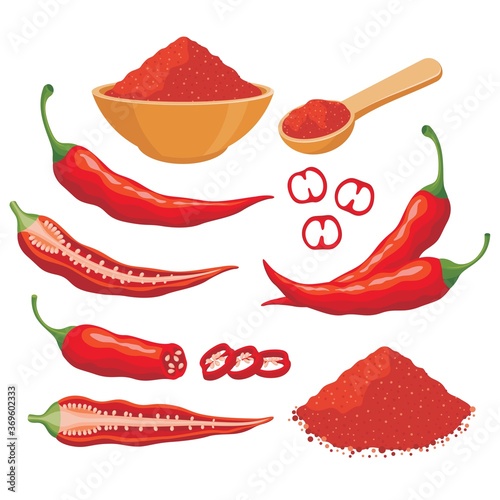 Red chili pepper vector set illustration 