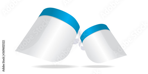 Medical face mask or shield. Transparent plastic helmet. Coronavirus quarantine concept. Protective measures for flu. Virus outbreak prevention and pollution protection, vector