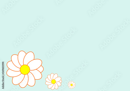 cute three white flower on blue background . empty copy space for place texts