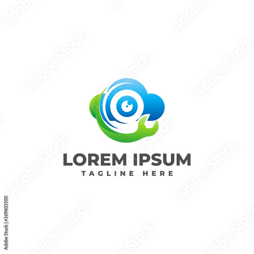 CCTV Repair with Cloud Modern Gradient Logo Vector Icon Illustration