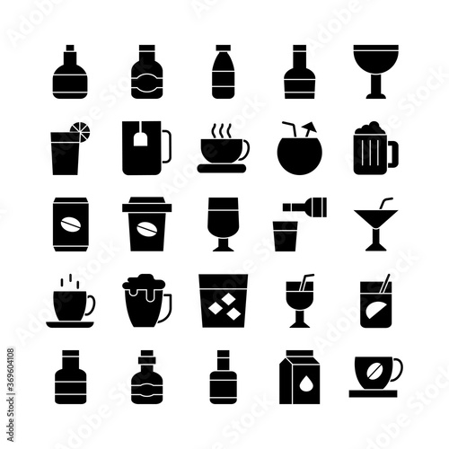 Beverage icon set vector solid for website, mobile app, presentation, social media. Suitable for user interface and user experience.