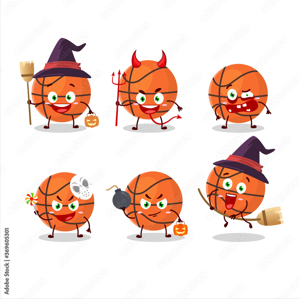 Halloween expression emoticons with cartoon character of basket ball