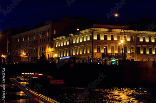 Night view of the Moyka river in St. Petersburg, Russia