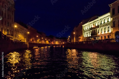 Night view of the Moyka river in St. Petersburg, Russia © olyasolodenko