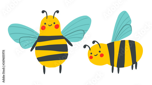 Cartoon happy wasp isolated on white background collection. Vector childish bee illustration. Cute flat insect set perfect for textile, sticker, poster, card © Annetc