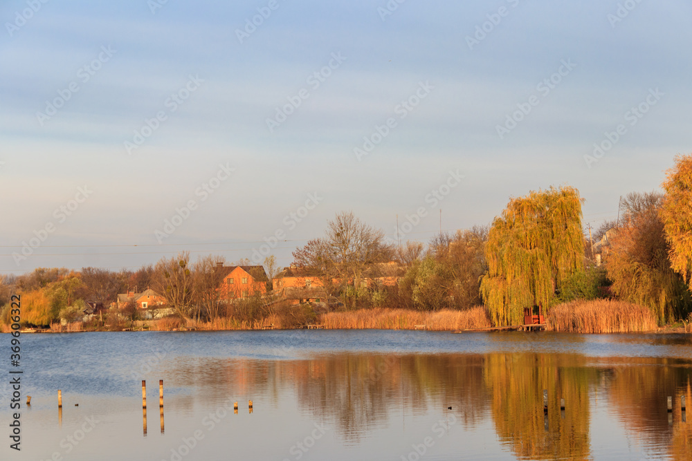 View on a beautiful lake at autumn