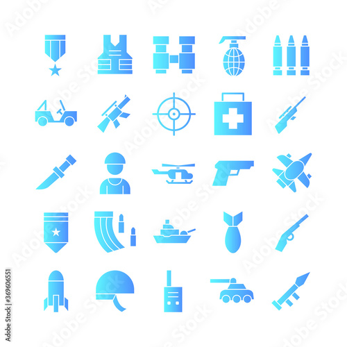 Military icon set vector gradient for website, mobile app, presentation, social media. Suitable for user interface and user experience.
