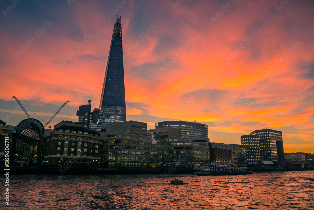 sunset over the river in london