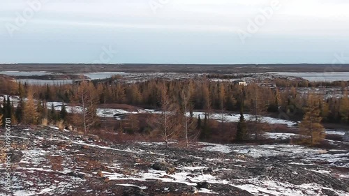 View from left to right from inland showing part of the city of Kuujjuaq in Nunavik, Quebec photo