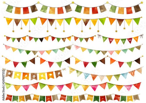 水彩風 秋のガーランド