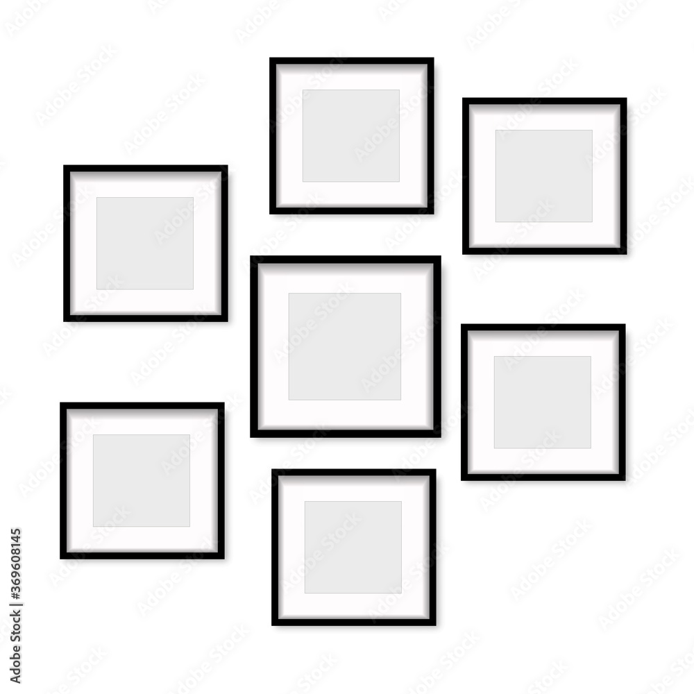Set of black wooden photo frames with soft shadow. Vector. Set of black wooden photo frames with soft shadow. Vector.