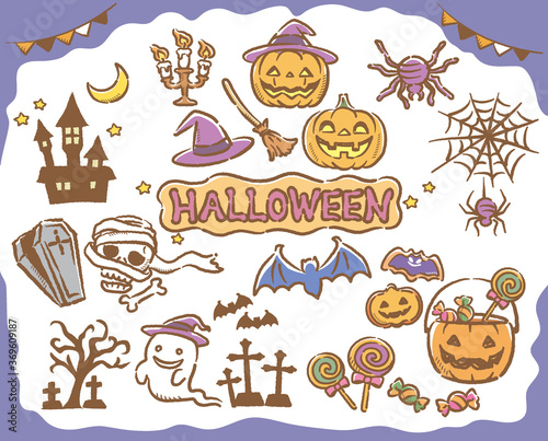 ハロウィンのかわいいイラスト素材セット。 ベクターイラスト。