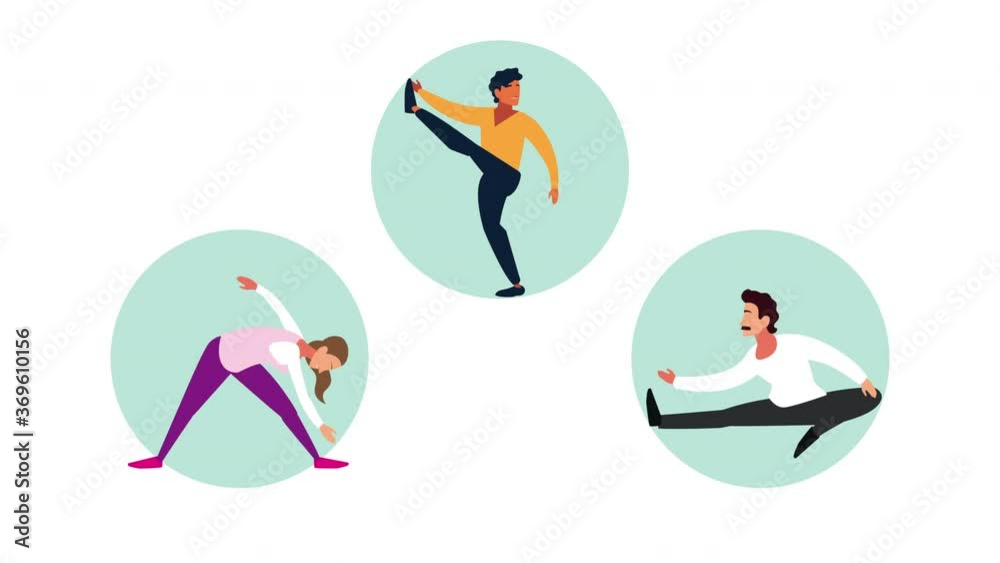 young people practicing exercise characters young people practicing exercise characters