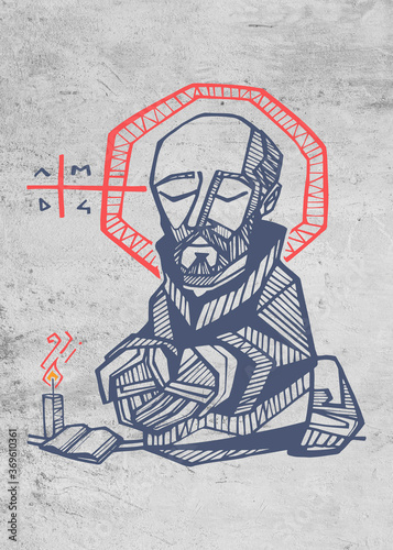 Saint Ignatius of Loyola hand drawn illustration