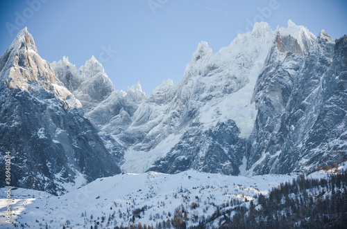 snow covered mountains in french alps