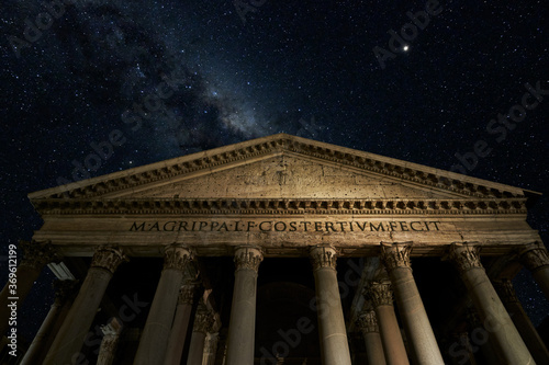 Agrippa Pantheon and the Milky Way in Rome at night