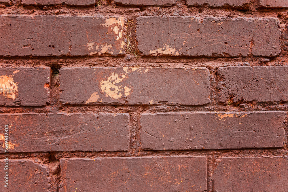 Brown brick wall. Close-up. Backgrounds and textures. Space for text.