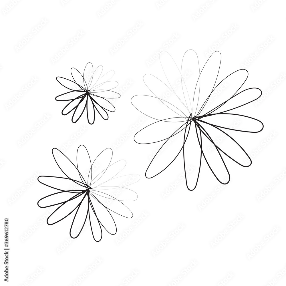 Nature vector continuous line drawing. Three linear flower decorative composition. Editable stroke Nature vector continuous line drawing. Three linear flower decorative composition. Editable stroke