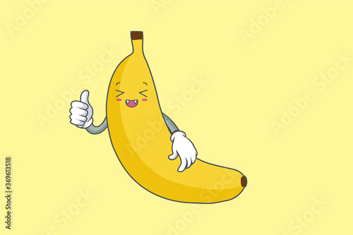 LAUGHING, HAPPY, FUN, cheerful Face Emotion. Thumb Up Hand Gesture. Banana Fruit Cartoon Drawn Mascot Illustration.
