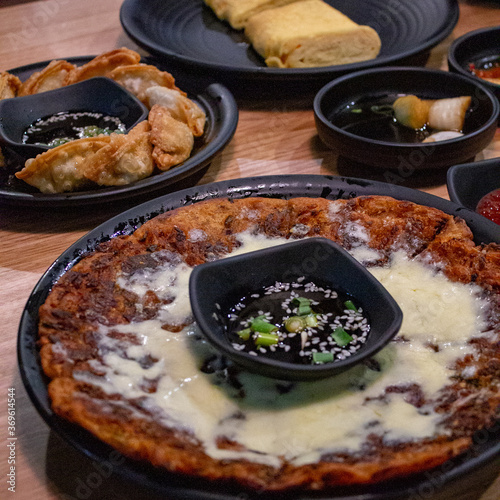 Korean cheese and kimchi pancake