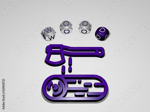 3D illustration of wood graphics and text around the icon made by metallic dice letters for the related meanings of the concept and presentations. background and wooden