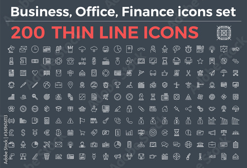 The variety of thin line icons for business, office, finance theme vector illustration. Editable Stroke. 64x64 Pixel Perfect. Built on grid.