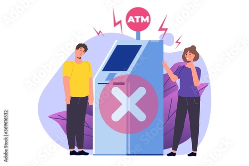 ATM error.  No money and sad customers around. Problems with ATM machine