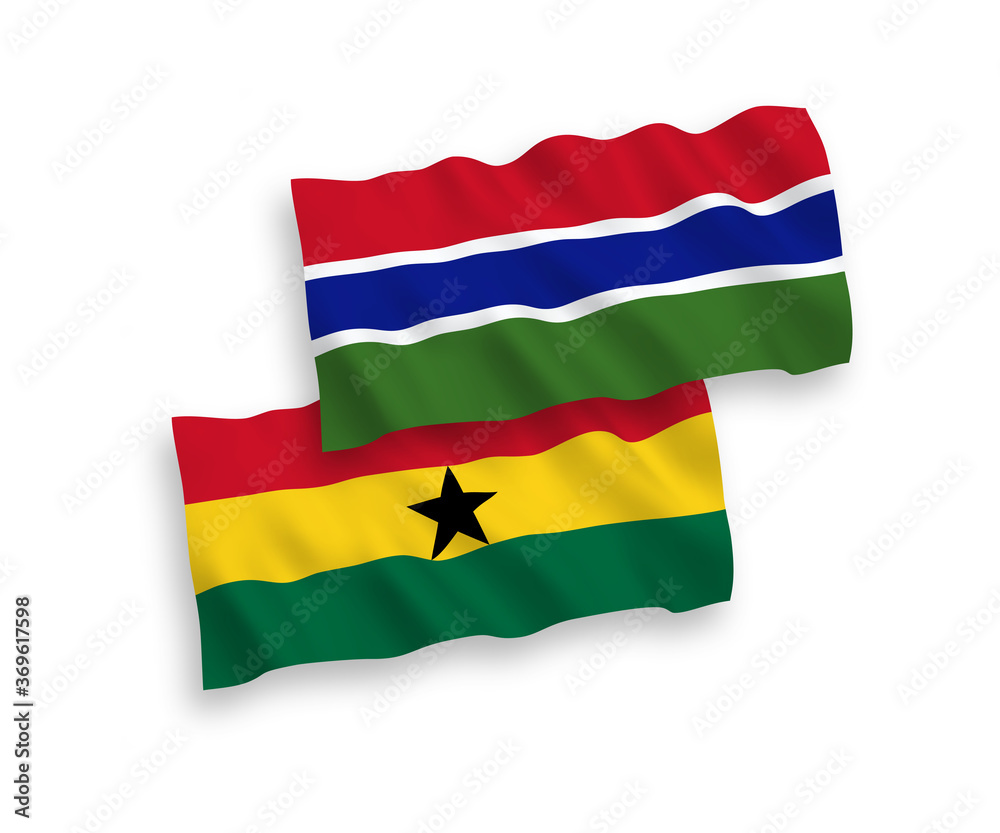 Flags of Republic of Gambia and Ghana on a white background Flags of Republic of Gambia and Ghana on a white background