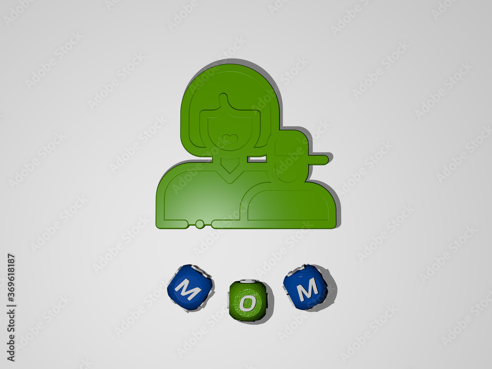 3D illustration of mom graphics and text around the icon made by metallic dice letters for the related meanings of the concept and presentations. child and family 3D illustration of mom graphics and text around the icon made by metallic dice letters for the related meanings of the concept and presentations. child and family