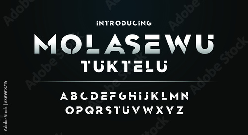 Nice alphabet futuristic lettering display. Vector illustration. Modern artistic typography uppercase font. 