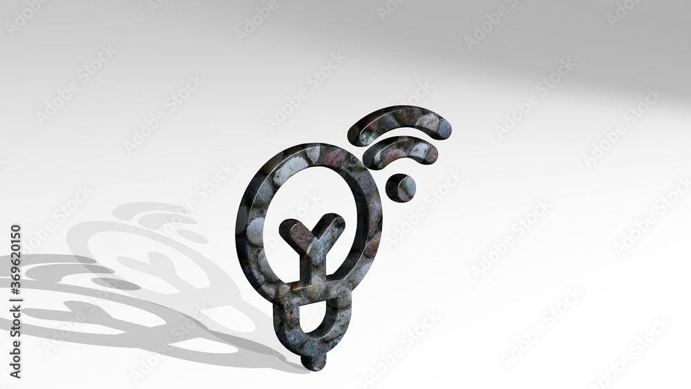 smart light wifi casting shadow with two lights. 3D illustration of metallic sculpture over a white background with mild texture. phone and business smart light wifi casting shadow with two lights. 3D illustration of metallic sculpture over a white background with mild texture. phone and business