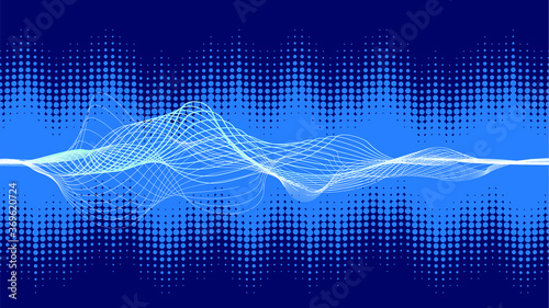 Halftone Dots Vector Equalizer . Abstract  Music Wave Sound Background . 
