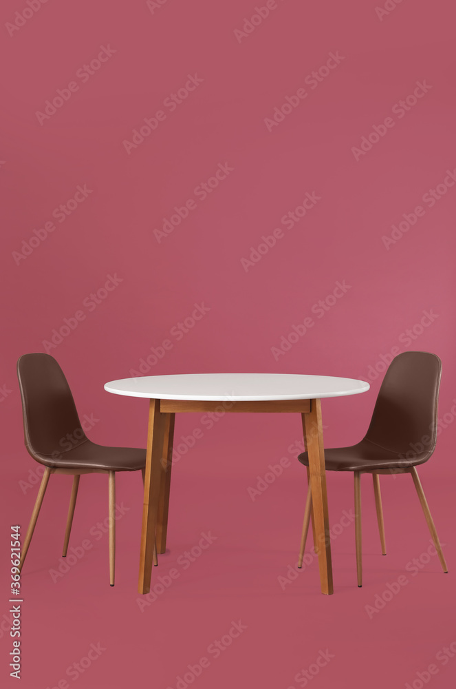 Dining table with chairs on color background Dining table with chairs on color background