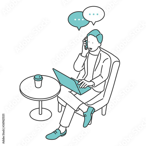 スマホで電話をしている男性のイラスト素材
