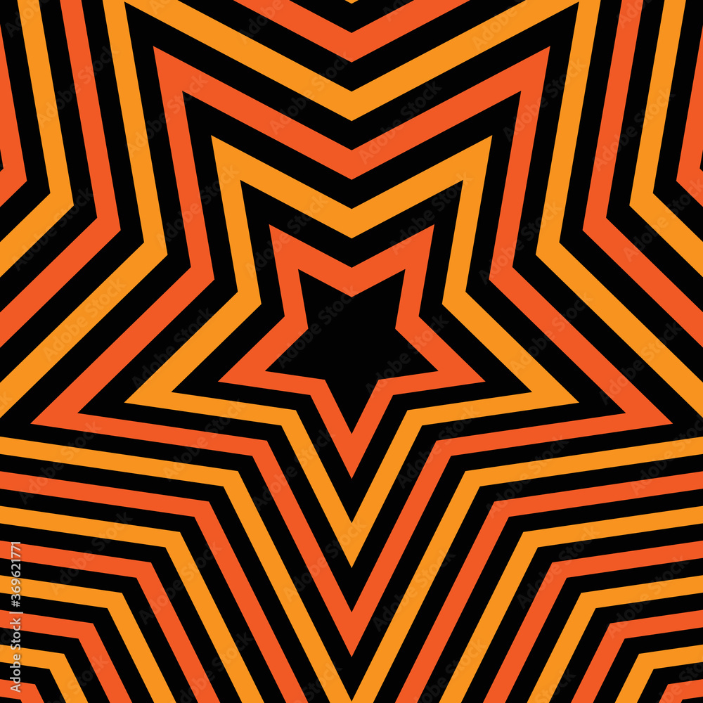 Abstract optical illusion background with a star. Black and orange. Vector.