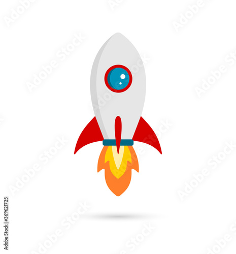 Vector illustration of a launched space rocket, spaceship on a light background.
