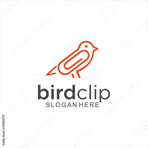 Bird Clip Logo Idea Icon Design Stock Vector. Animal Paper Clips Logo Design Template. Monogram Bird Logo Line Outline clip 