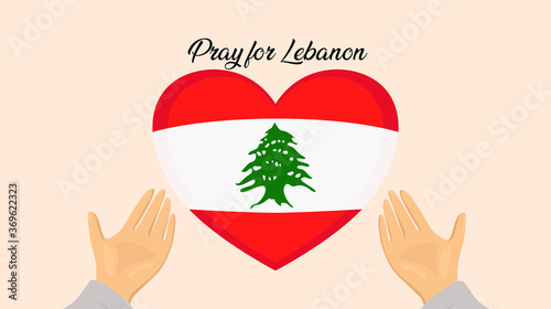 Pray for Lebanon, Help Lebanon and Save Lebanon concept. Lebanon flag icon with Muslim praying hand