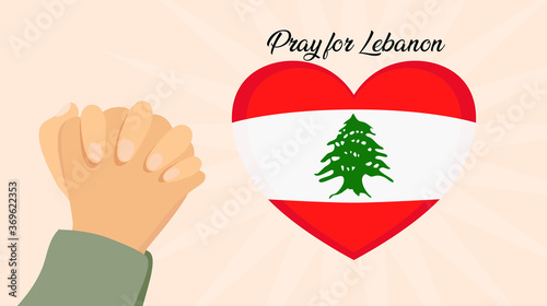 Pray for Lebanon, Help Lebanon and Save Lebanon concept. Lebanon flag icon with Christian praying hand
