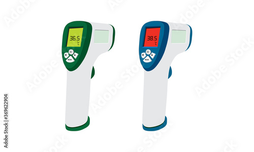 Digital infrared thermometer temperature measuring gun, simple way to scan for coronavirus disease 2019 (COVID-19), isolated on white background, vector illustration