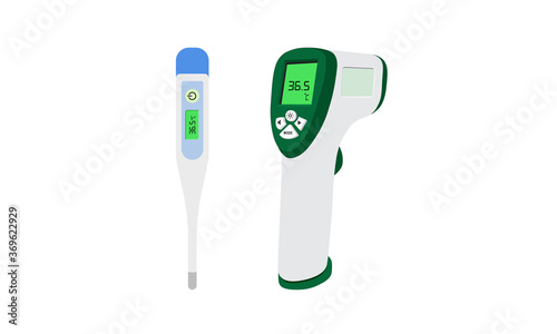 Digital thermometer temperature measuring equipment, simple way to scan for coronavirus disease 2019 (COVID-19), isolated on white background, vector illustration