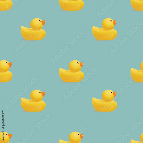 Vector seamless texture with yellow rubber duck