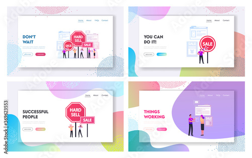 Hard Sell Landing Page Template Set. Promoter Use Aggressive Salesmanship Policy and Advertising Pressing Customers