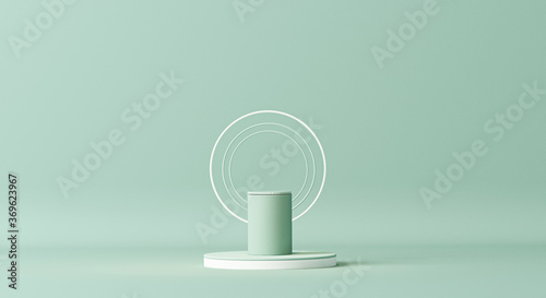 Minimal scene with podium and abstract background. Pastel blue and white colors scene. Trendy 3d render for social media banners, promotion, cosmetic product show. Geometric shapes interior. 
