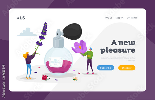 Aroma Composition. Perfumery Creation Landing Page Template. Perfumer Characters Create Perfume Fragrance, Scent Flavor