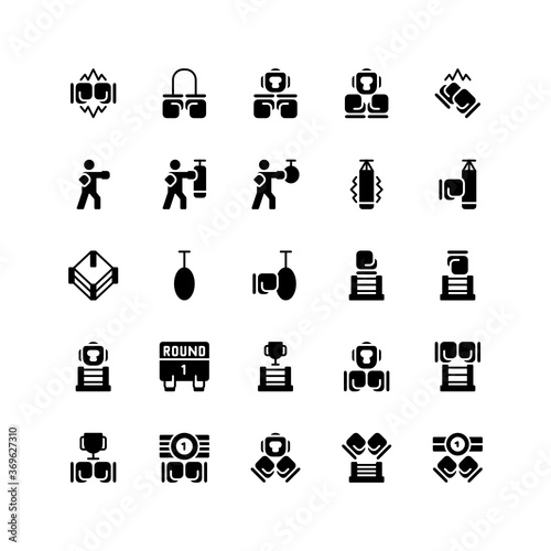 Set of boxing, boxer, fighter glyph style icon - vector