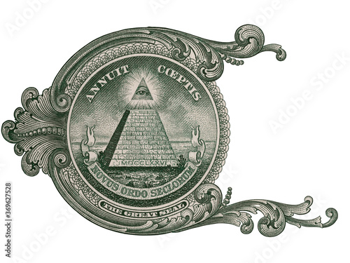 Φωτογραφία Great seal, US one dollar bill closeup macro, 1 usd banknote, united states mone
