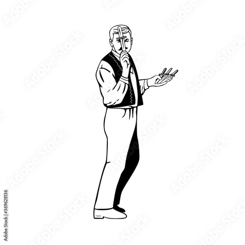 Circus Knife Thrower Knife Throwing Performer or Marksman Performing Impalement Art Retro Black and White