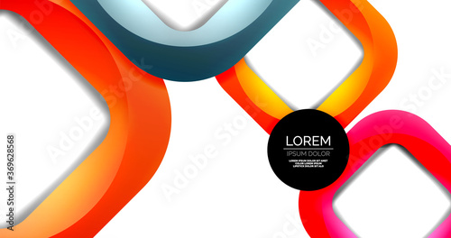 Square geometric vector abstract background, dynamic modern minimal template. Multicolored square shapes with round corners overlapping each other
